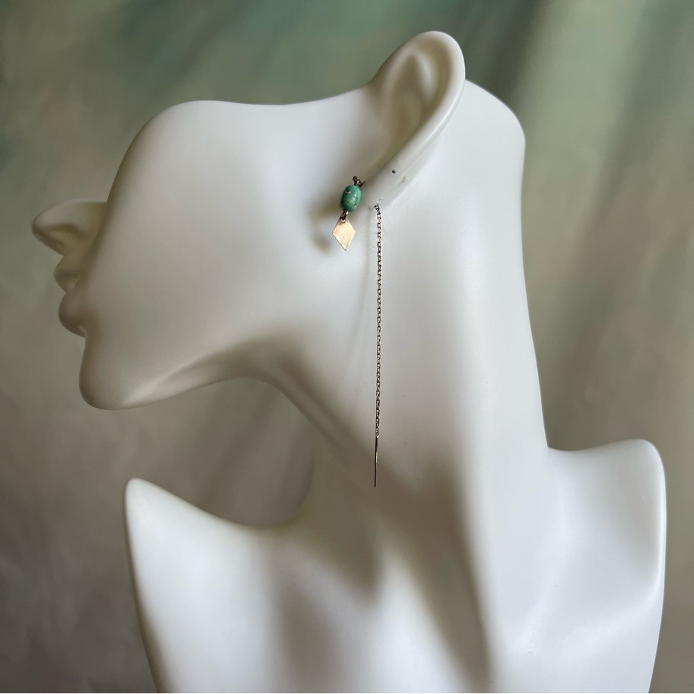 Sterling Silver and Turquoise Threader Earrings - Picture 2 of 7